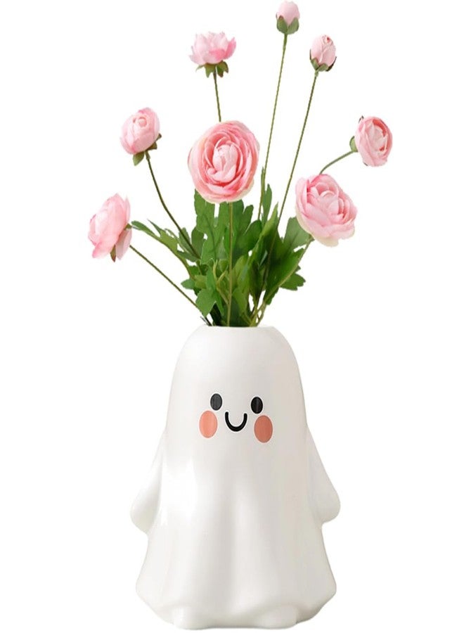 TSCVPJL Cute Ghost Vase Ceramic Ghost Bucket Vase, H 5.9" Halloween Vases Ceramic Ghosts Decor for Home Table Desk Bedroom Halloween Decorations, Ceramic Vases for Flowers (A-Matte Finish) - Image 1